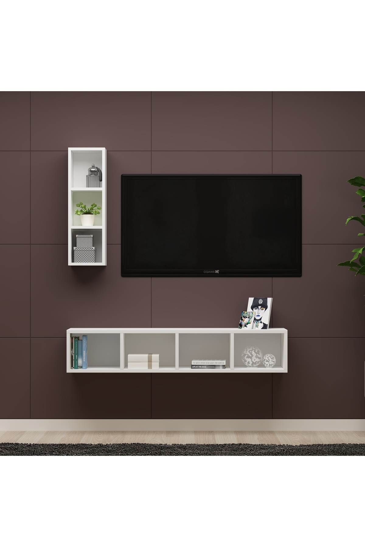 Mira Duvar Rafı Beyaz MDF Raflı Tv Ünitesi & Tv Sehpası