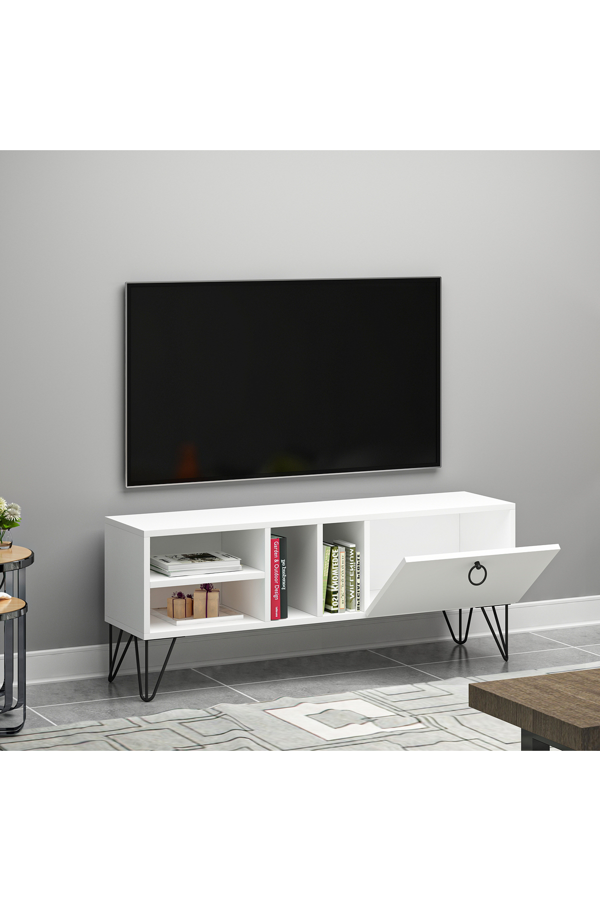 Esbi Kapaklı Beyaz MDF Tv Ünitesi & Tv Sehpası