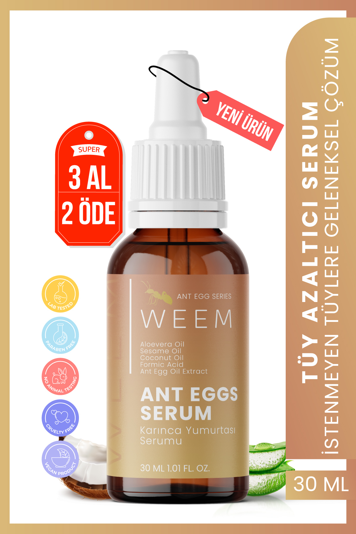 Karınca Yumurtası Yağı Içeren Tüy Azaltıcı Serum 30 ml (UNİSEX KULLANIM)