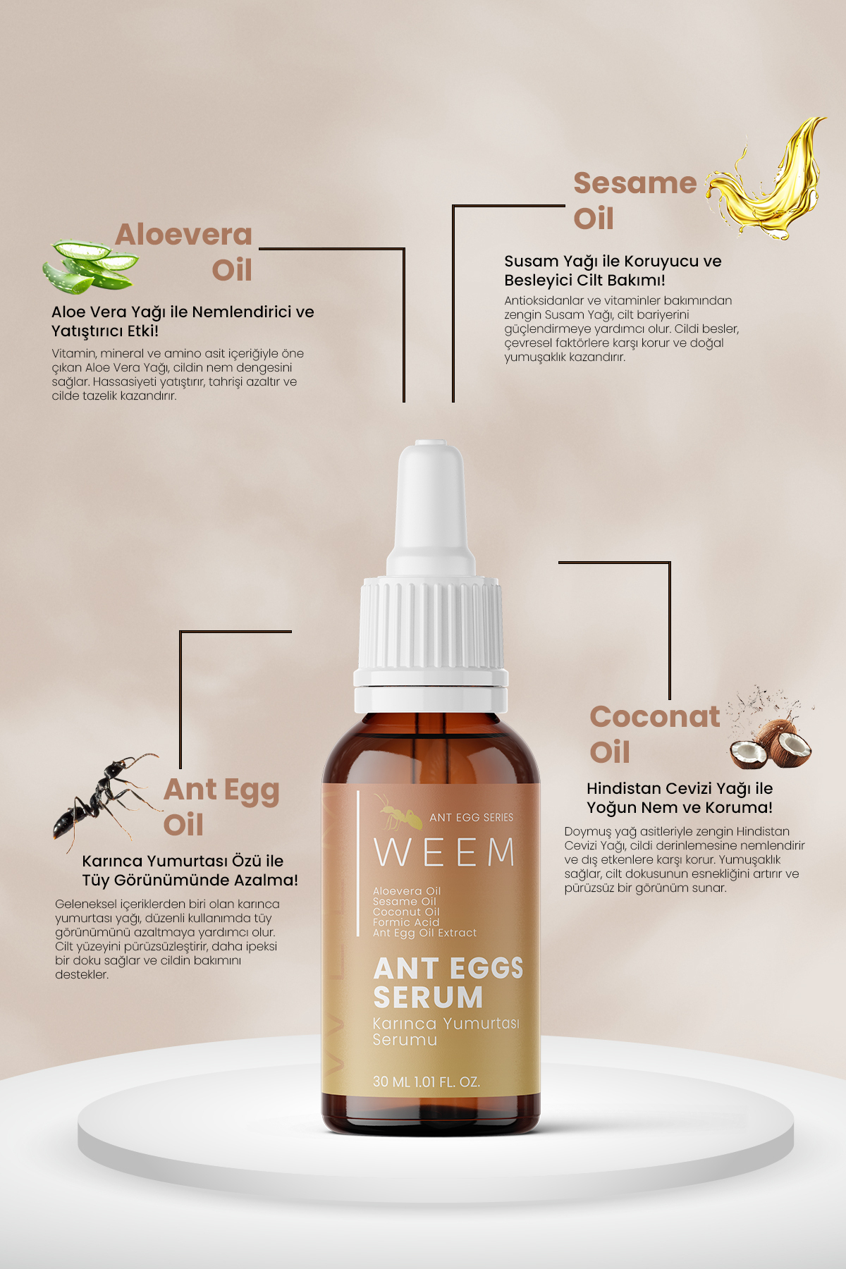 Karınca Yumurtası Yağı Içeren Tüy Azaltıcı Serum 30 ml (UNİSEX KULLANIM)