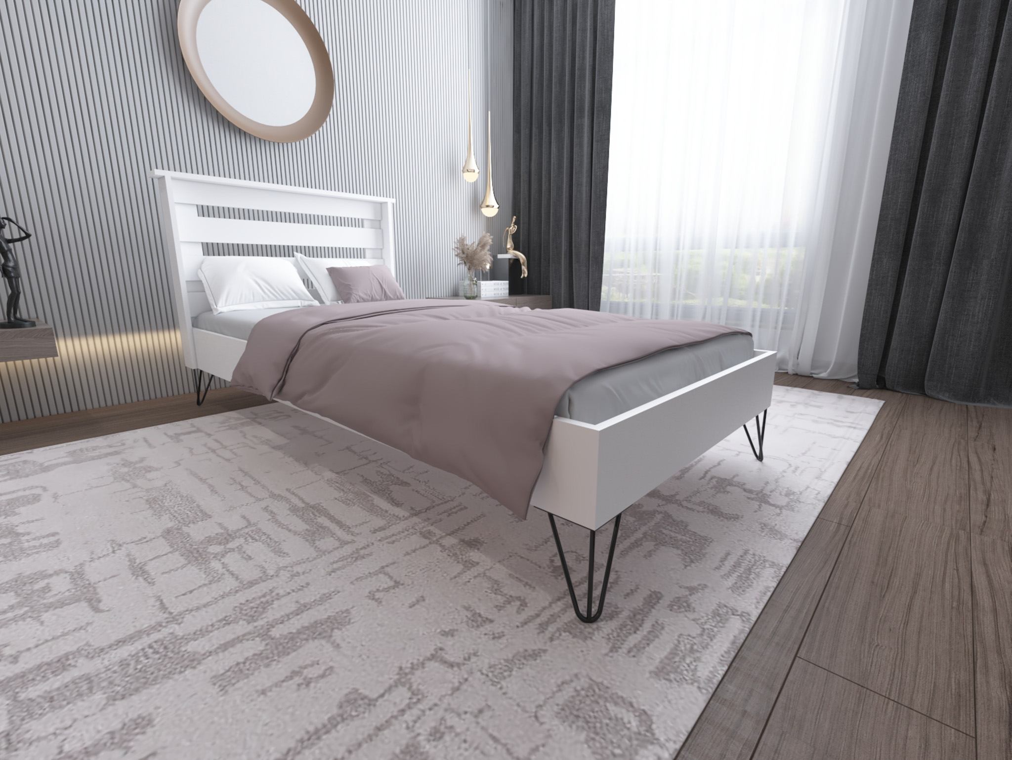 Ninnimo YENİ STİLL 90x190 Yatak Uyumlu Mdf Beyaz Tek Kişilik Karyola Siyah Ayaklı