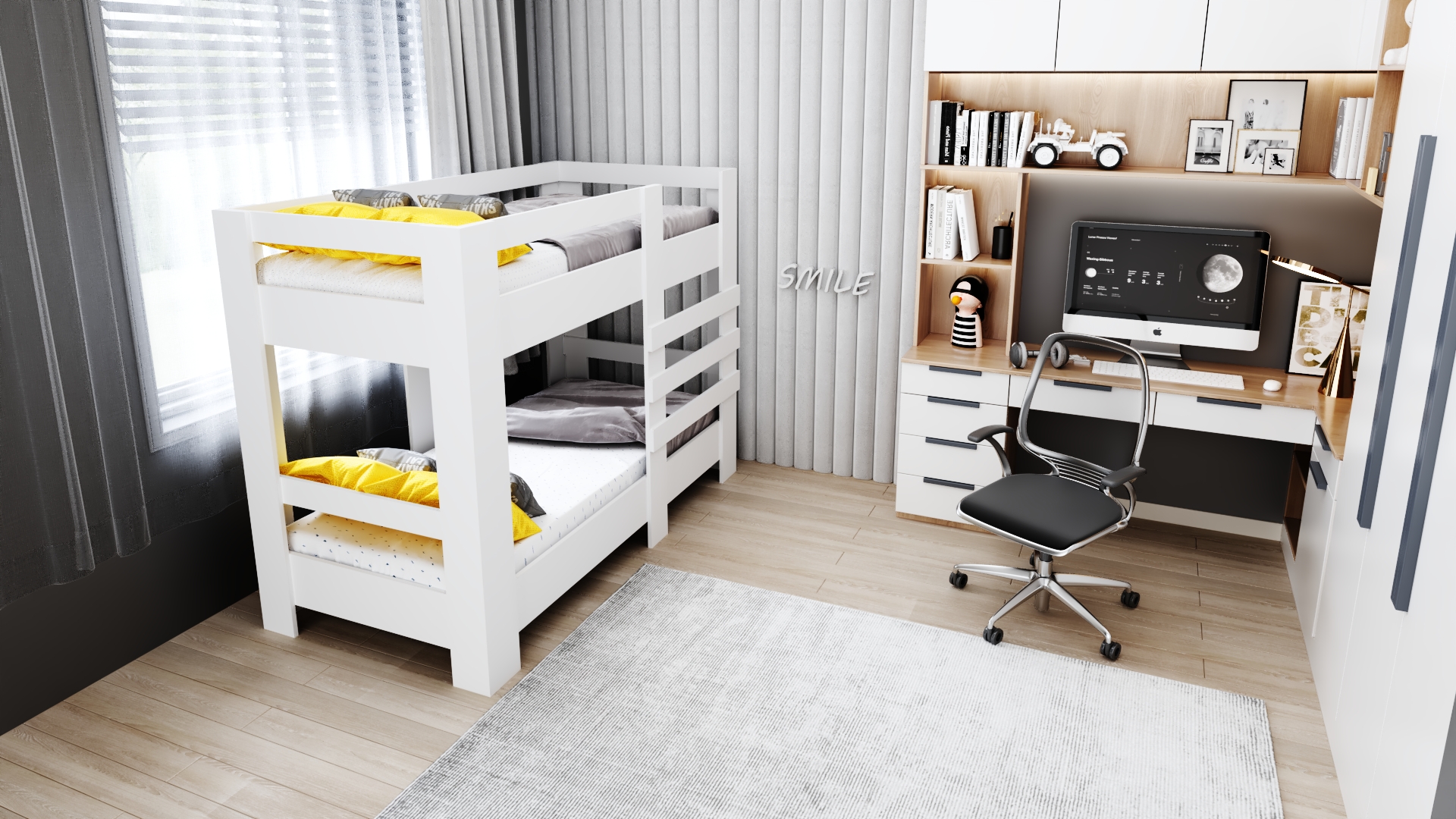 Ninnimo 90x190 Yatak Uyumlu Beyaz MDF Star Ranza- MR96-1