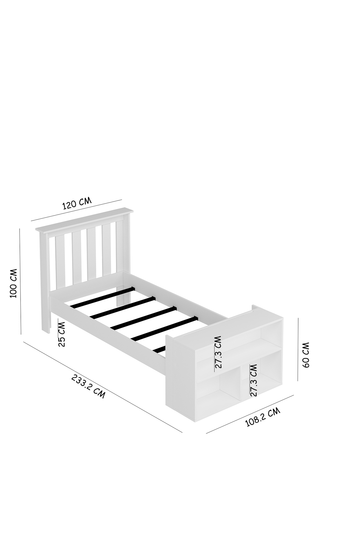 Tuna Beyaz Mdf Kitaplıklı Karyola