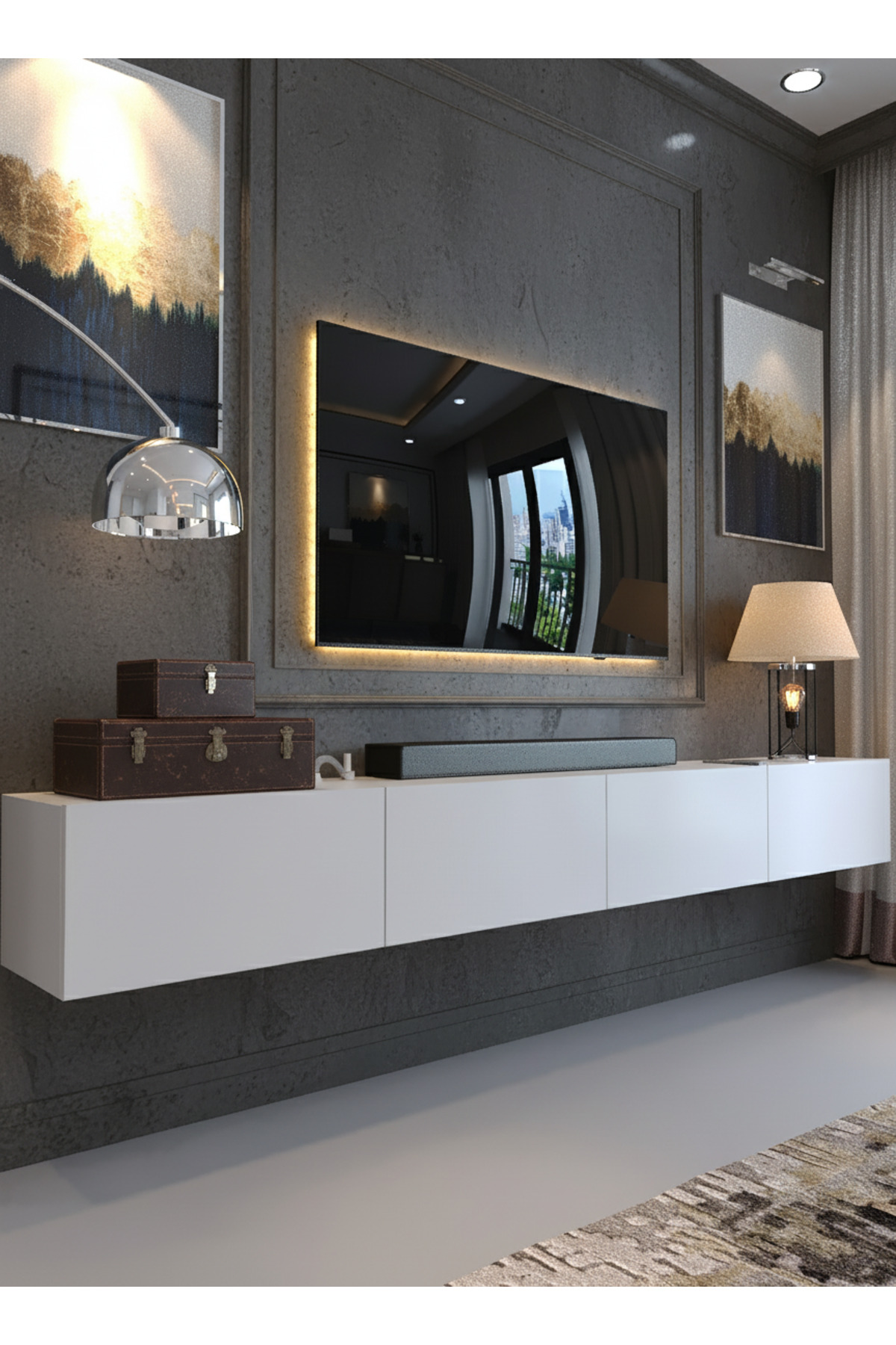 KARNAVAL 240 CM DUVARA MONTE MDF TV SEHPASI - MDF-DM1002-1 BEYAZ