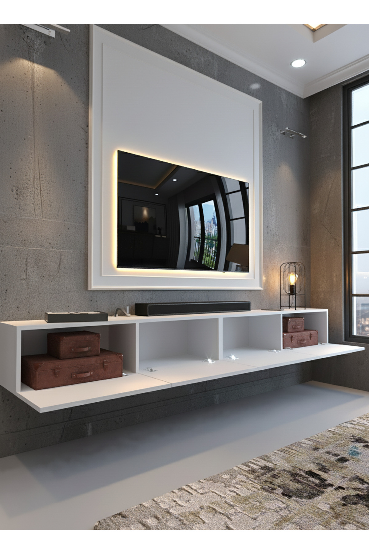 KARNAVAL 240 CM DUVARA MONTE MDF TV SEHPASI - MDF-DM1002-1 BEYAZ