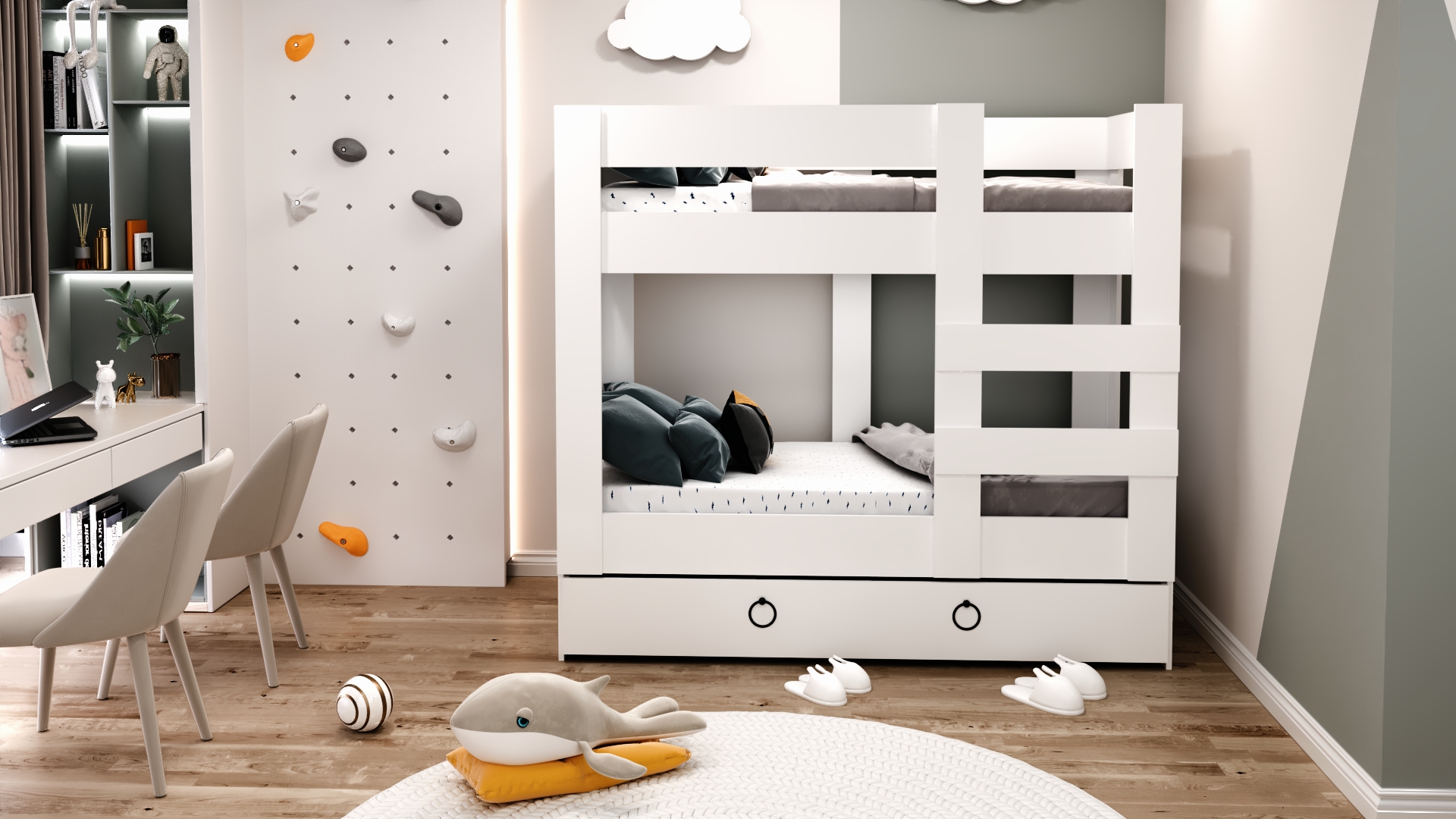 Ninnimo 100x200 Yatak Uyumlu Beyaz MDF Genç Ranza- MR20-1 100X200