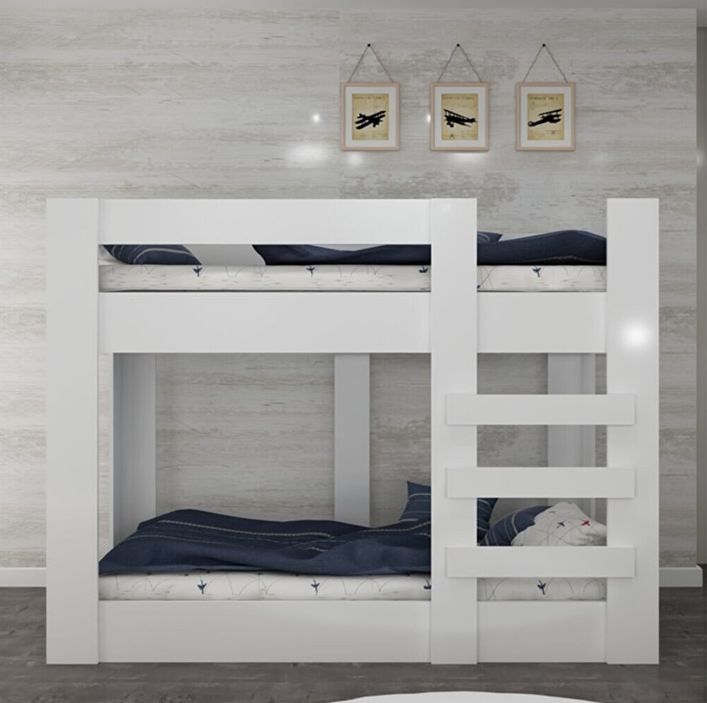 Ninnimo 90x190 Yatak Uyumlu Beyaz MDF Genç Ranza- MR47-1