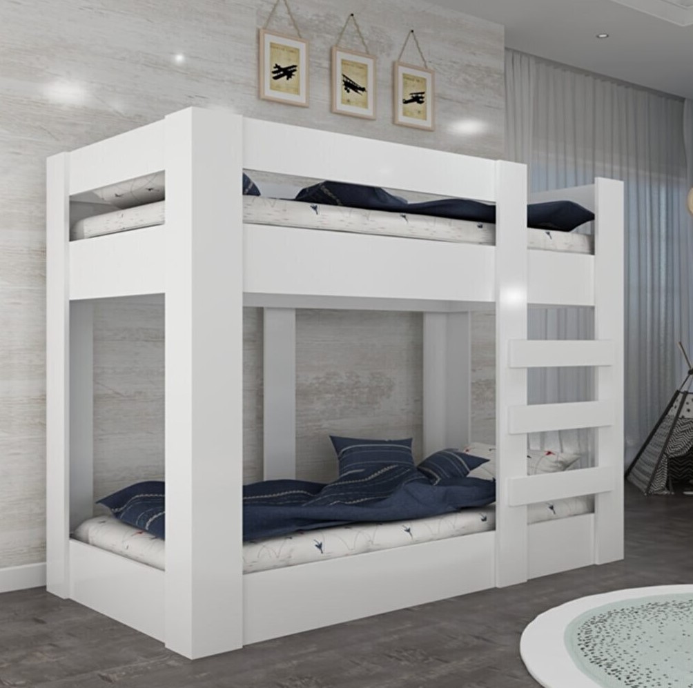 Ninnimo 90x190 Yatak Uyumlu Beyaz MDF Genç Ranza- MR47-1