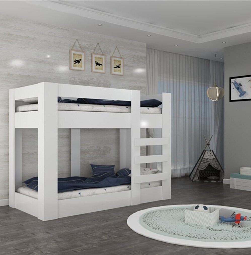 Ninnimo 90x190 Yatak Uyumlu Beyaz MDF Genç Ranza- MR47-1