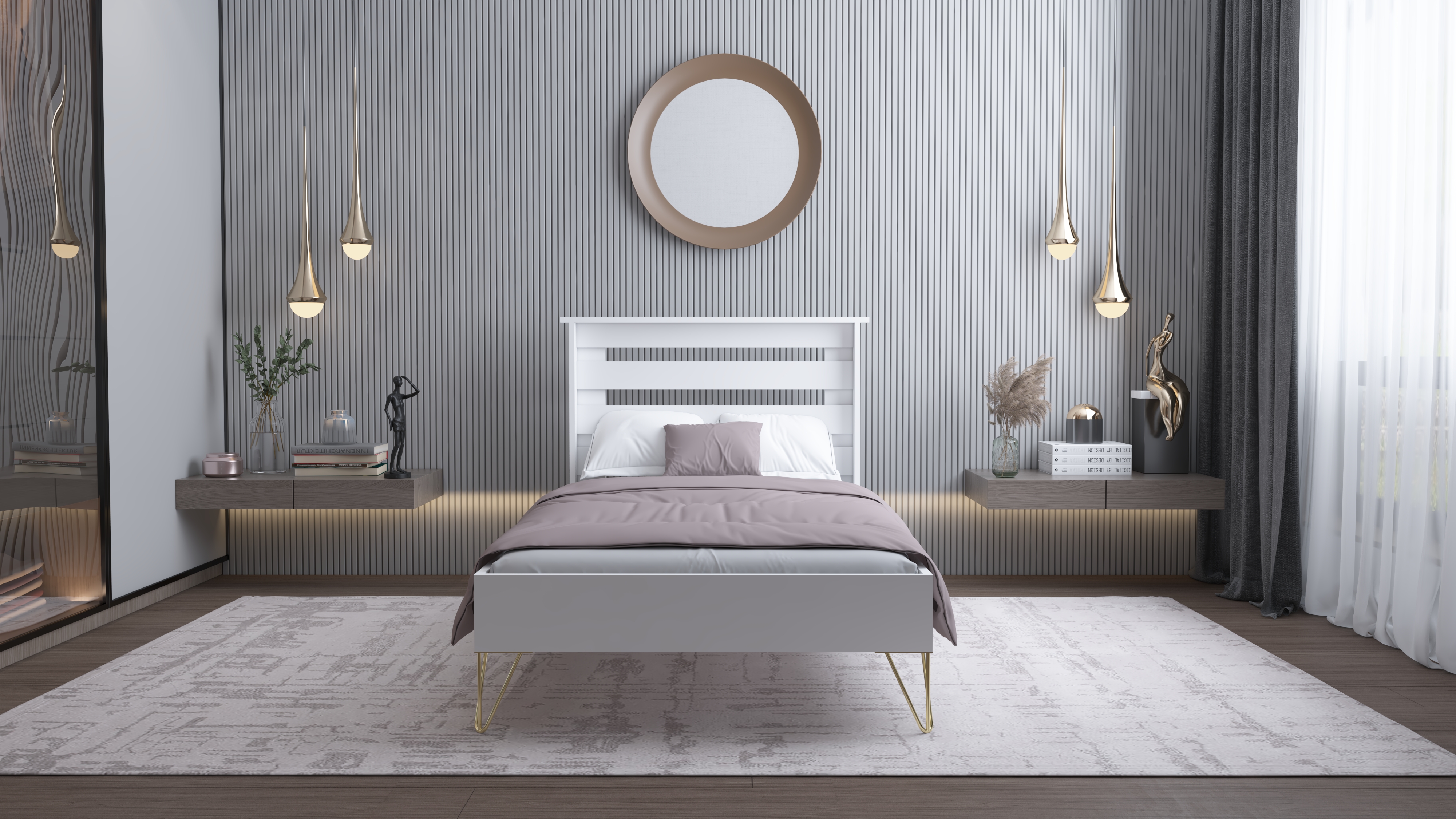 Ninnimo YENİ STİLL 90x190 Yatak Uyumlu Mdf Beyaz Tek Kişilik Karyola Gold Ayaklı