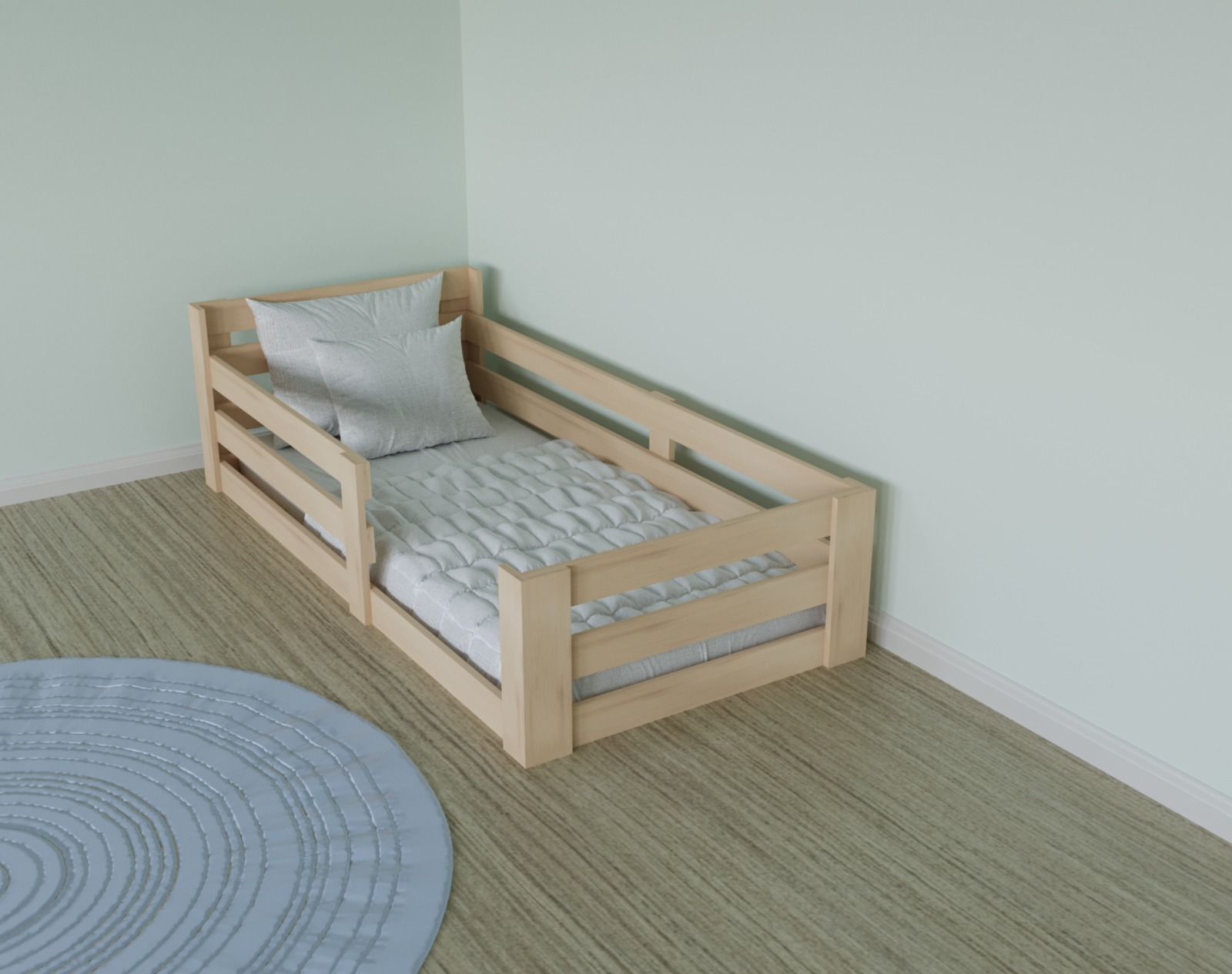 Doğal Ahşap Montessori  90x190 Yatak Uyumlu Çocuk Karyolası A1