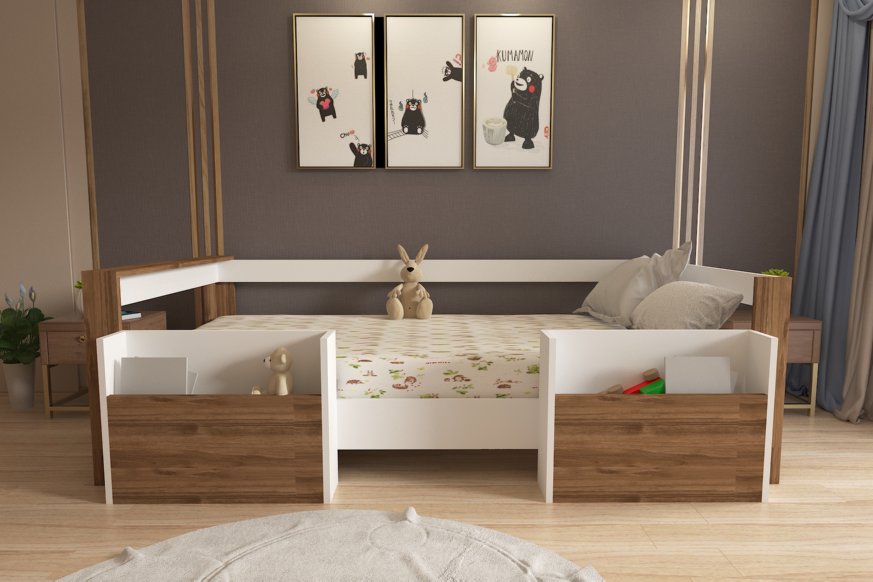 Montessori Beyaz Ceviz Cepli Çocuk Karyolası 90x190 Yatak Uyumlu M1