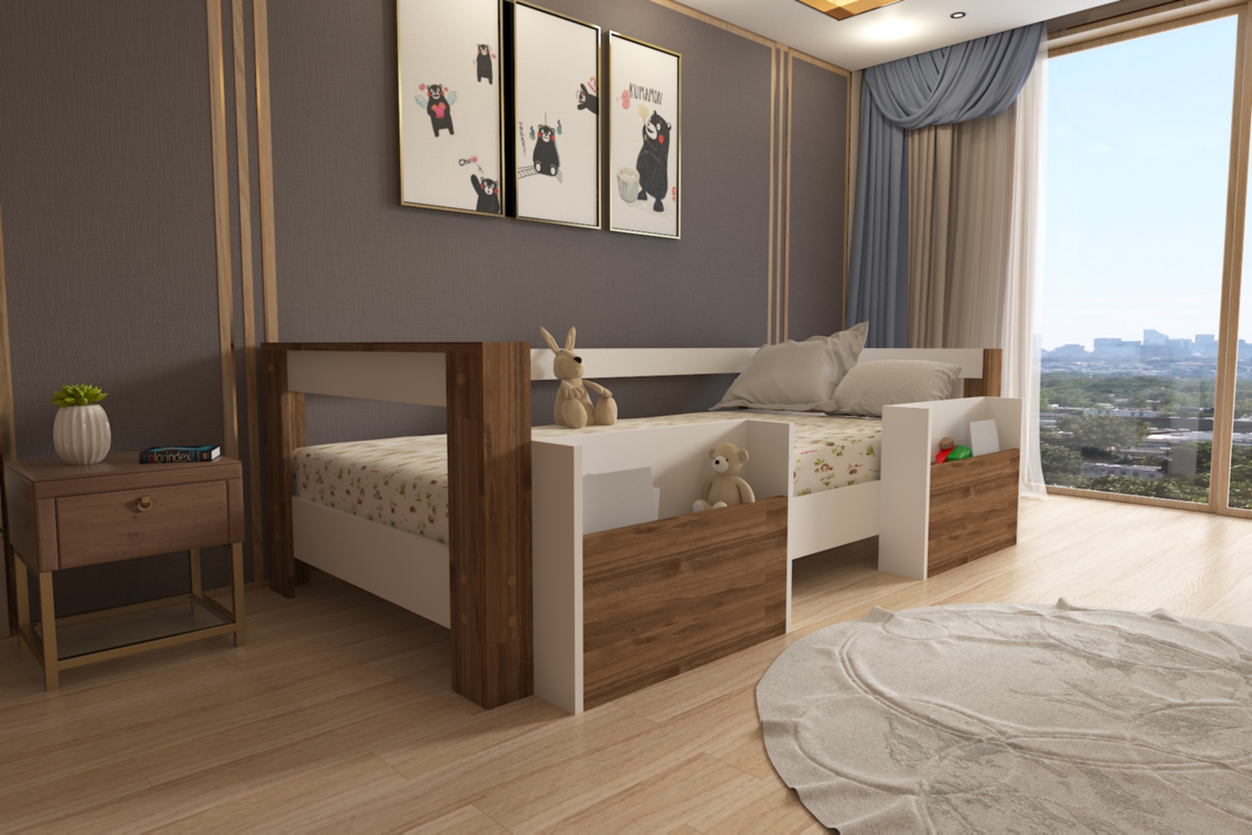 Montessori Beyaz Ceviz Cepli Çocuk Karyolası 90x190 Yatak Uyumlu M1
