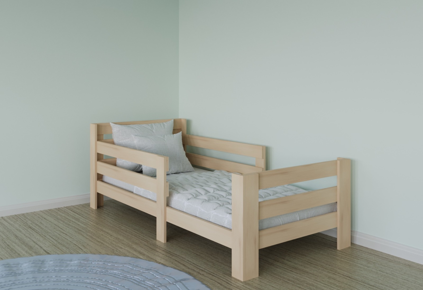 Doğal Ahşap Montessori 70x130 Yatak Uyumlu Çocuk Karyolası C2