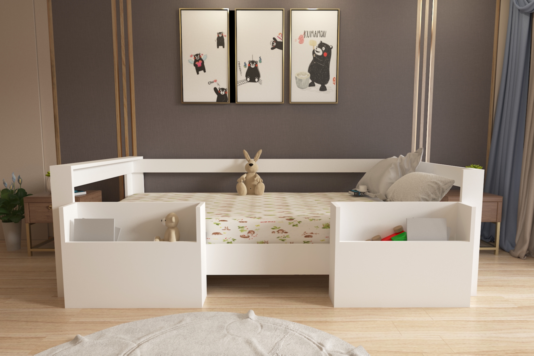 Ninnimo 90x190 Yatak Uyumlu Beyaz MDF Montessori Cepli Karyola- MM1-1