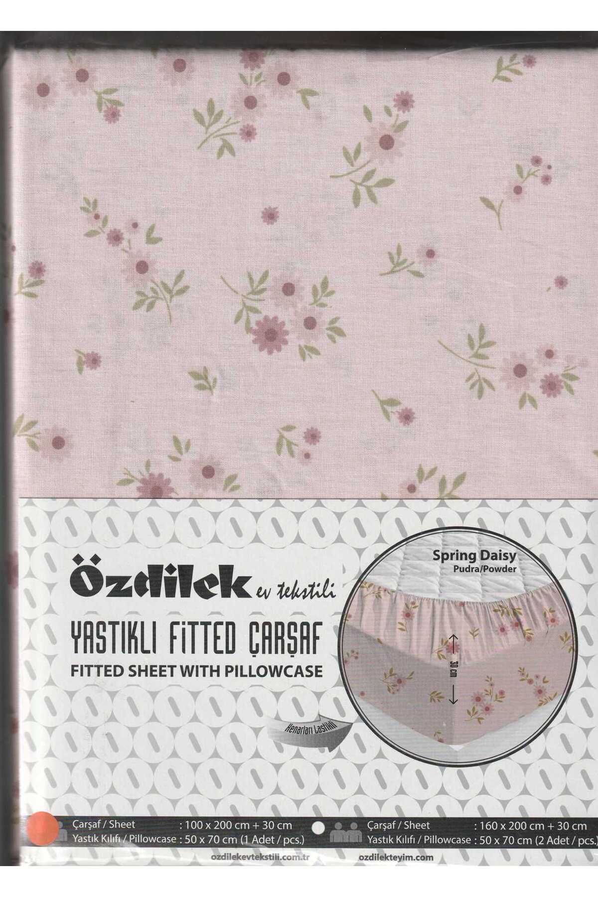 Fitted Lastikli Çarşaf Seti Yastıklı Çarşaf %100 Pamuk Ranforce 100 x 200 Pudra Sprıng D.