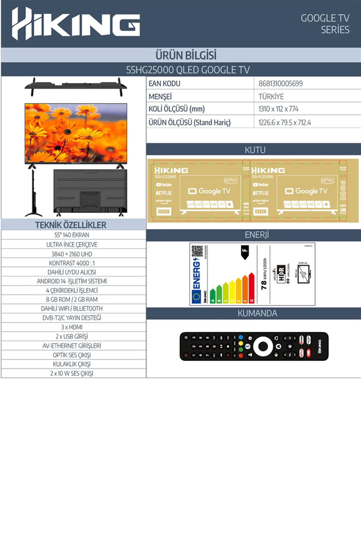 55 İnç 4K UHD Smart Televizyon | Whale OS | Dahili Uydu Alıcılı | Wi-Fi | 2 Yıl Garanti