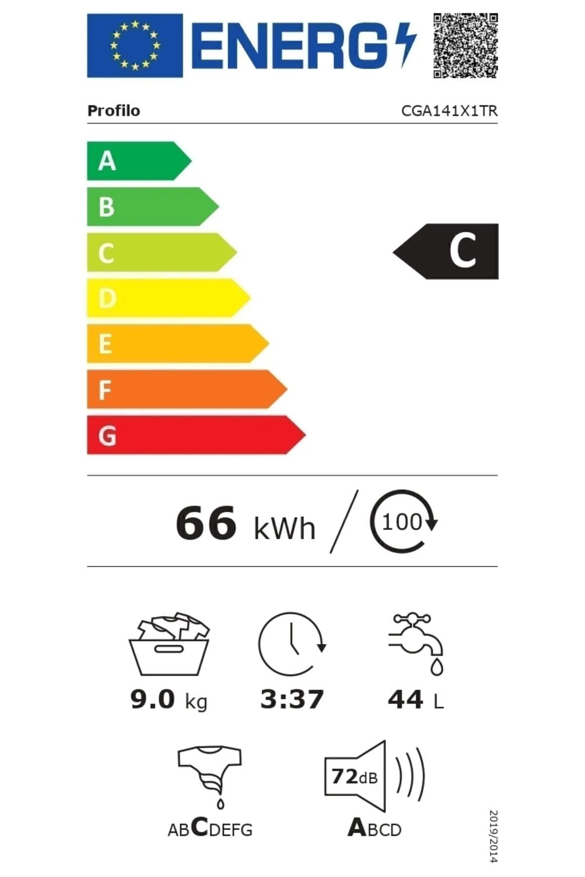 CGA141X1TR 9 kg 1000 Devir Çamaşır Makinesi